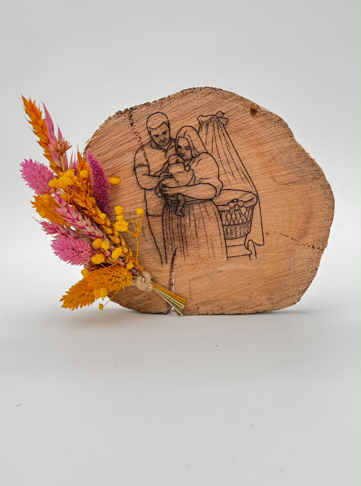 houten schijf lijntekening droogbloemen