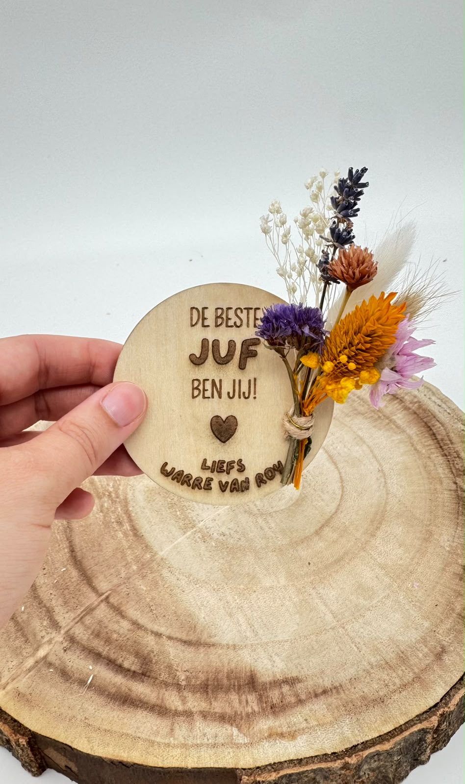 magneet persoonlijke boodschap boeketje droogbloemen